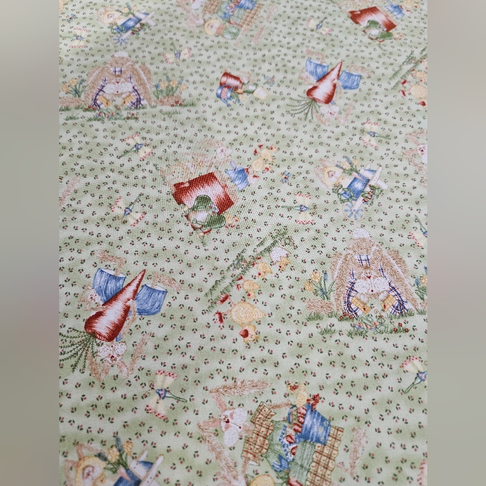 Cute Pastel Farm Print Cotton Fabric - Green Background By The Yard